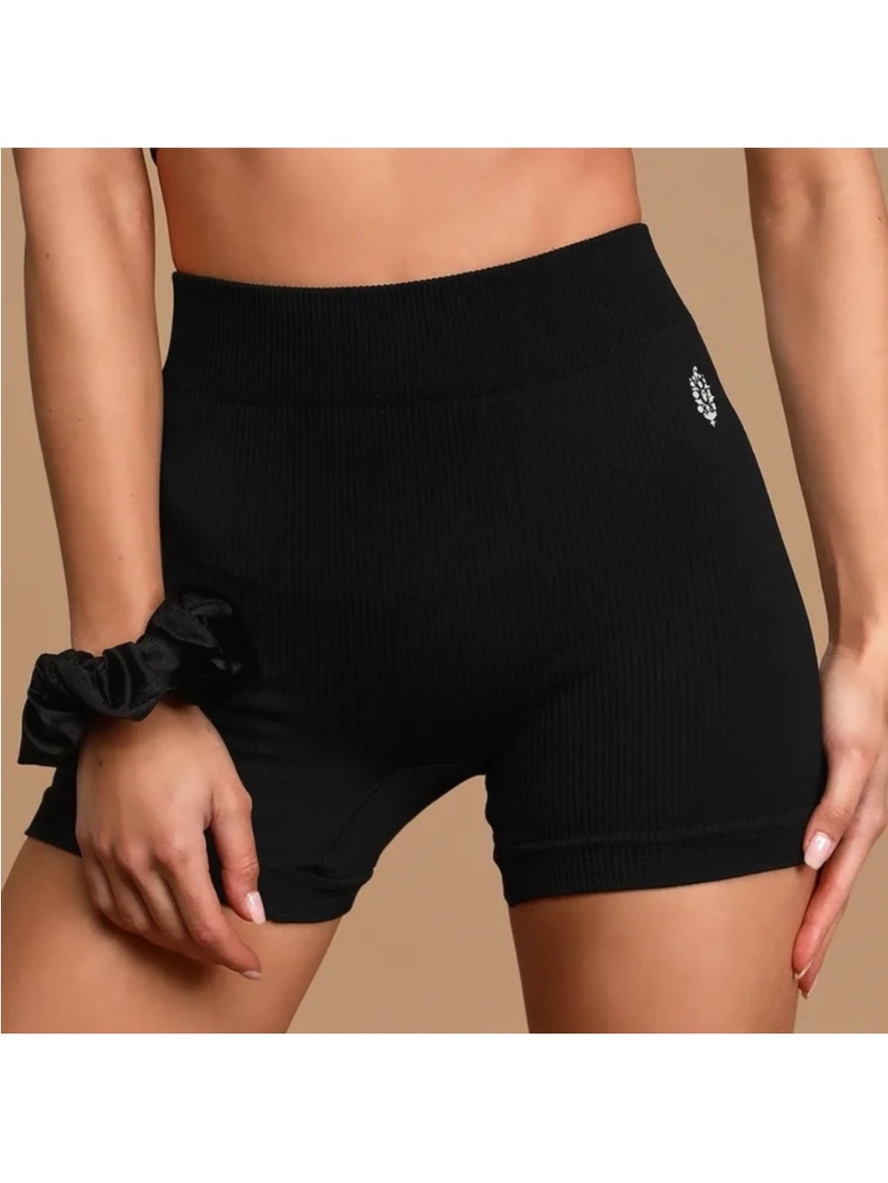 Free People Movement Black Seamless High-Waist Ribbed Bike Shorts Size XS/S